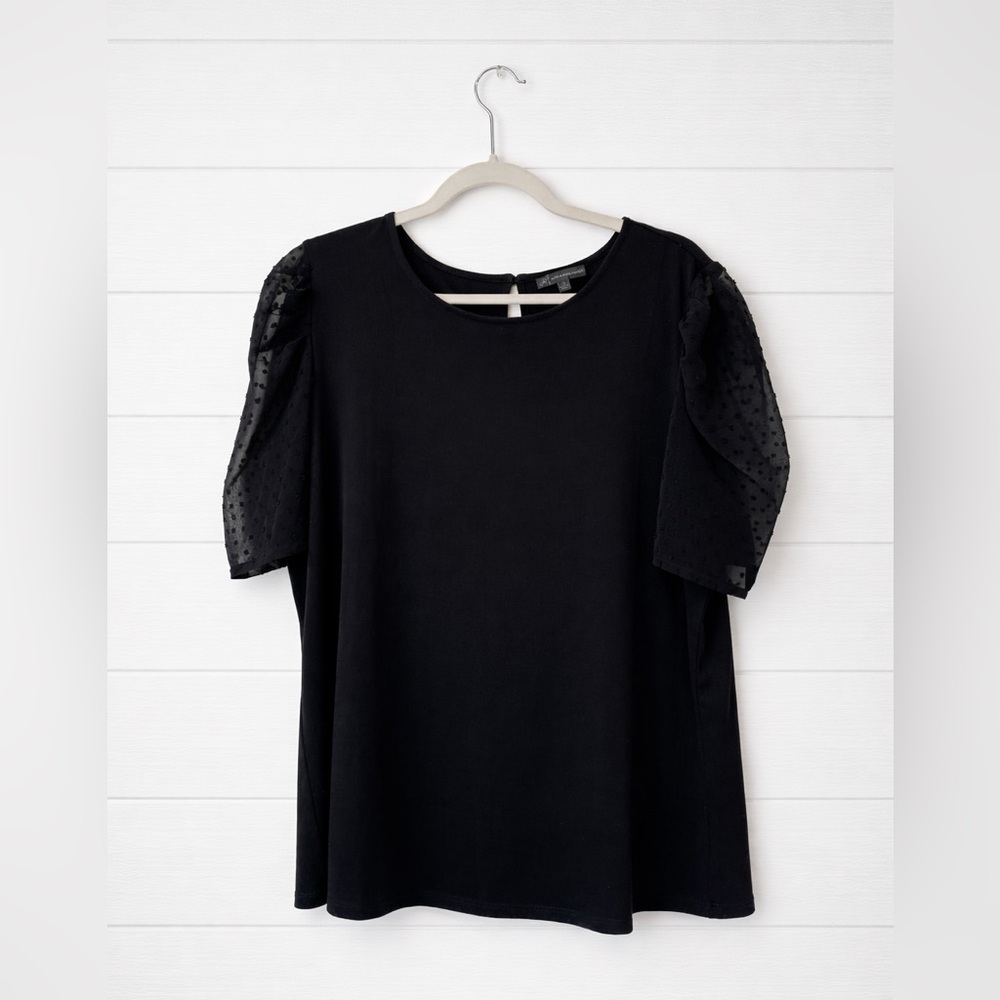 Adrianna Papell Black Blouse with Sheer Sleeves
